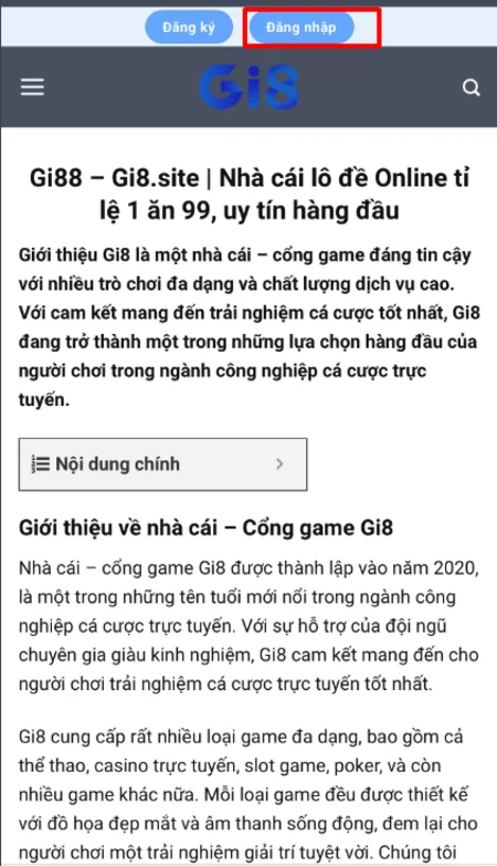 Giao diện chọn đăng nhập trên Mobile ở Gi8.press