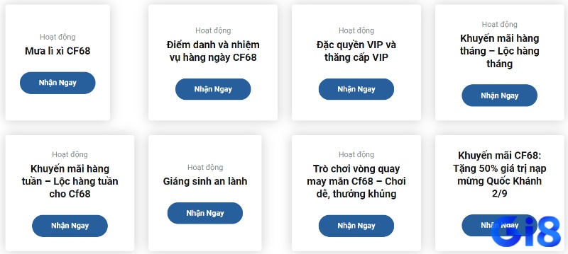 Các khuyến mãi đặc biệt tại nhà cái Cf68